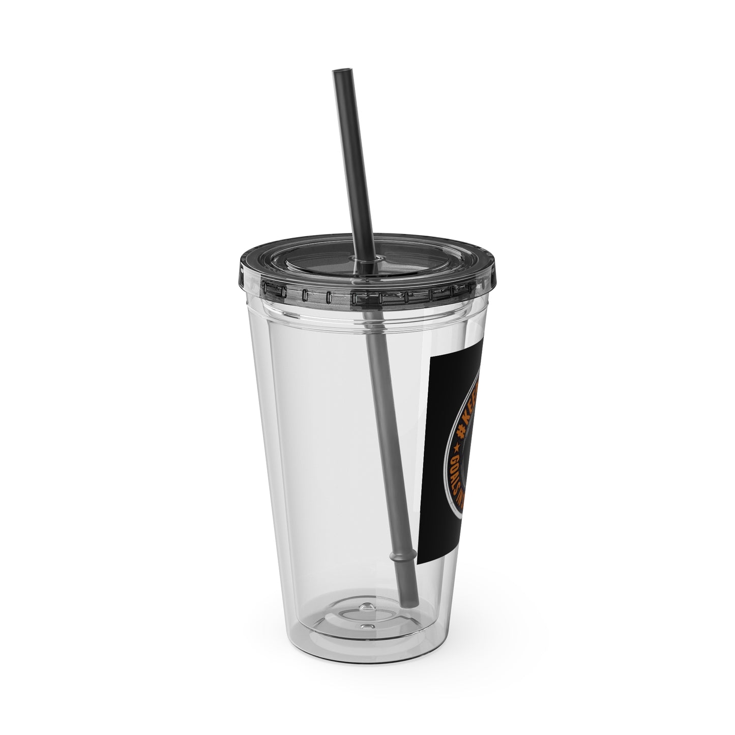#KEEPHUSTLING -Tumbler with Straw, 16oz (GOALS IN SIGHT NEVER QUIT)