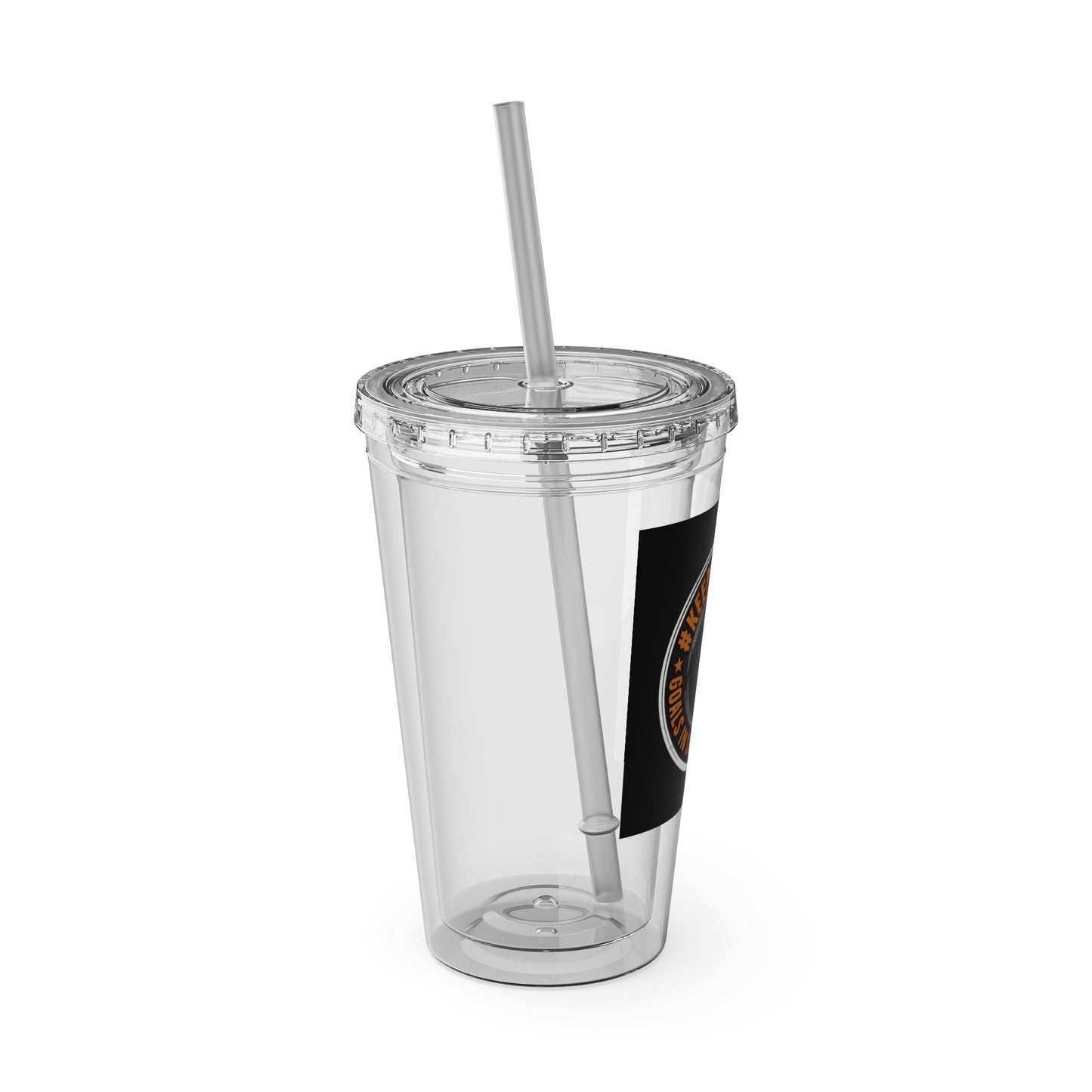 #KEEPHUSTLING -Tumbler with Straw, 16oz (GOALS IN SIGHT NEVER QUIT)