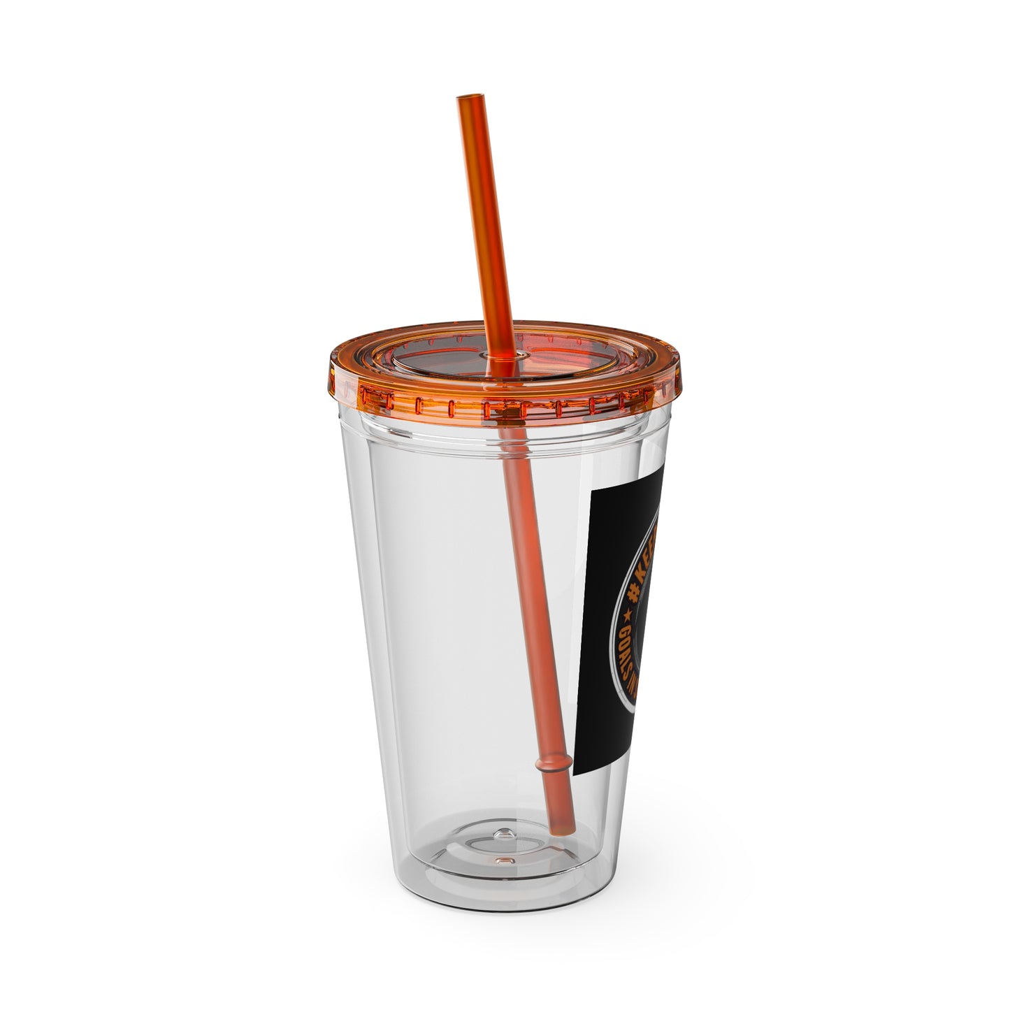 #KEEPHUSTLING -Tumbler with Straw, 16oz (GOALS IN SIGHT NEVER QUIT)