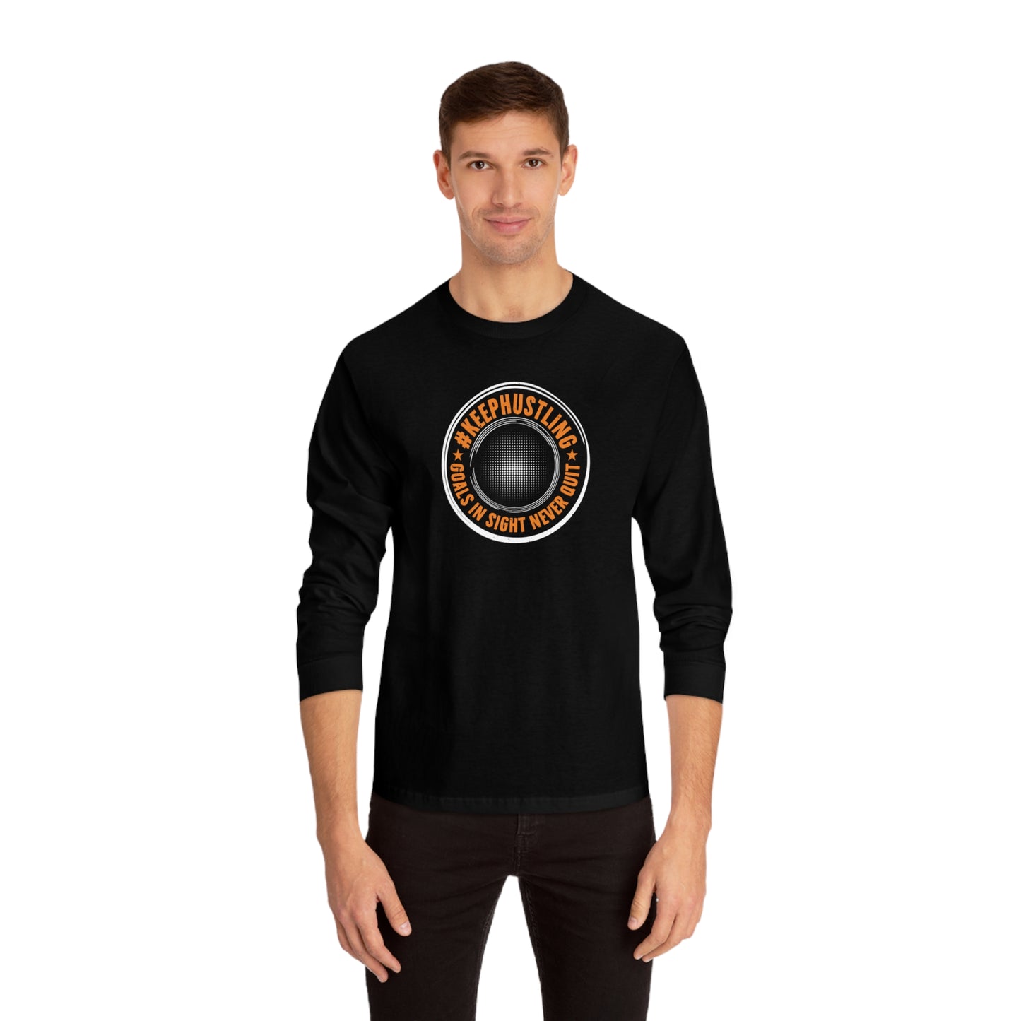 #KEEPHUSTLING - LONG SLEEVE TSHIRT (GOALS IN SIGHT NEVER QUIT)